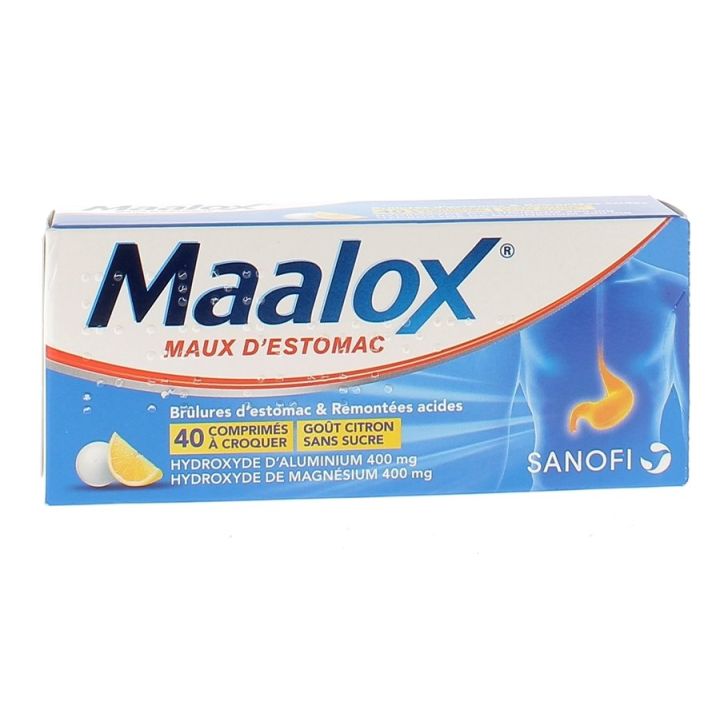 Maalox Magenbeschwerden Zitronen-Tabletten ohne Zucker zum Kauen - Packung mit 40 Tabletten