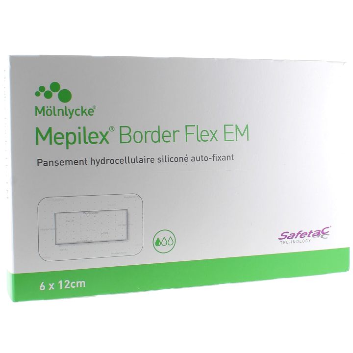 Mepilex Border Flex EM hydrozellulärer Silikonverband extra dünn 6x12cm Mölnlycke - Schachtel mit 10 Verbänden