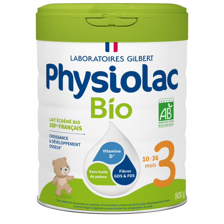 Bio-Kindermilchpulver 3. Alterwachstum 10 Monate bis 3 Jahre Physiolac - Dose mit 800 g