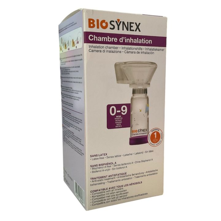 Inhalationskammer 0 bis 9 Monate Biosynex - Schachtel mit einer Kammer und Maske