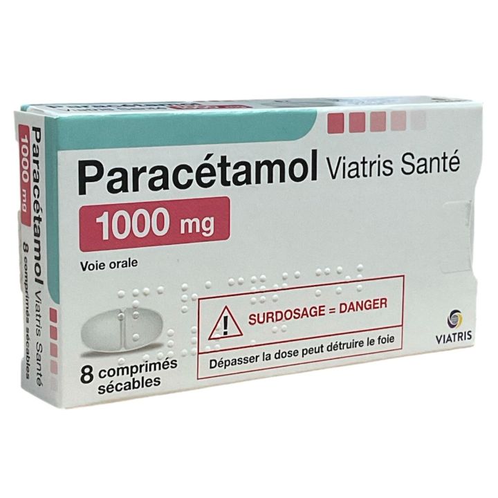 Paracetamol 1000mg Viatris - Packung mit 8 teilbaren Tabletten