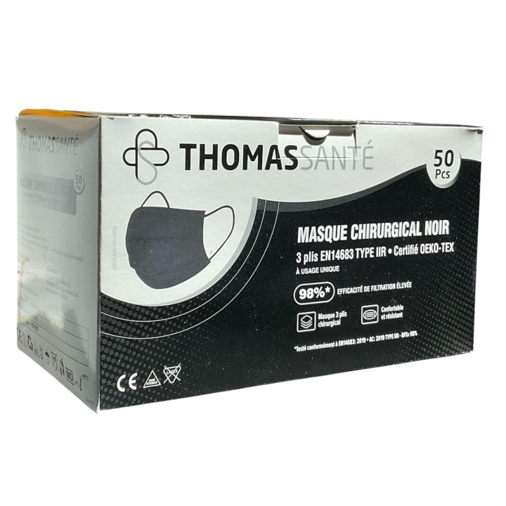 Schwarze chirurgische Maske 3-lagig Thomas Gesundheit - 50 Stück