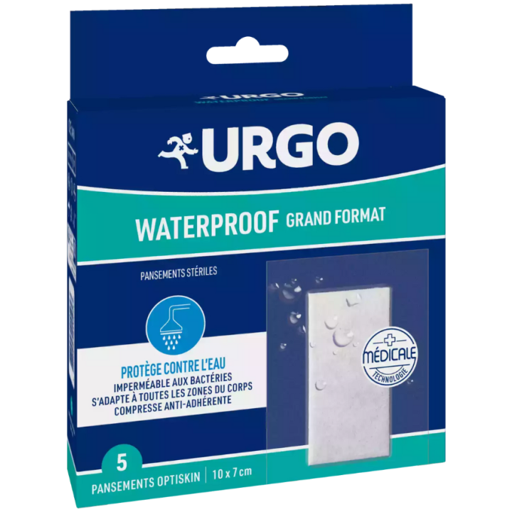 Wasserdichte sterile Pflaster in Großformat Urgo - Packung mit 5 Pflastern 10x7cm