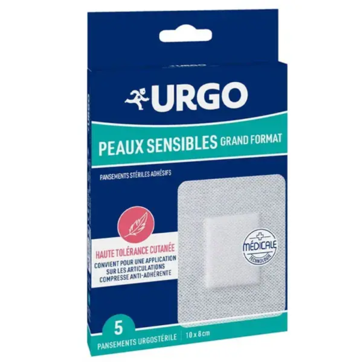 Wundpflaster für empfindliche Haut, große Größe Urgo - Packung mit 5 Pflastern von 10x8cm
