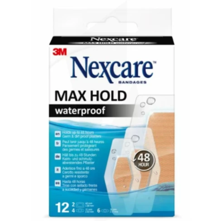 Max Hold wasserdichte Pflaster Nexcare - Packung mit 12 Pflastern