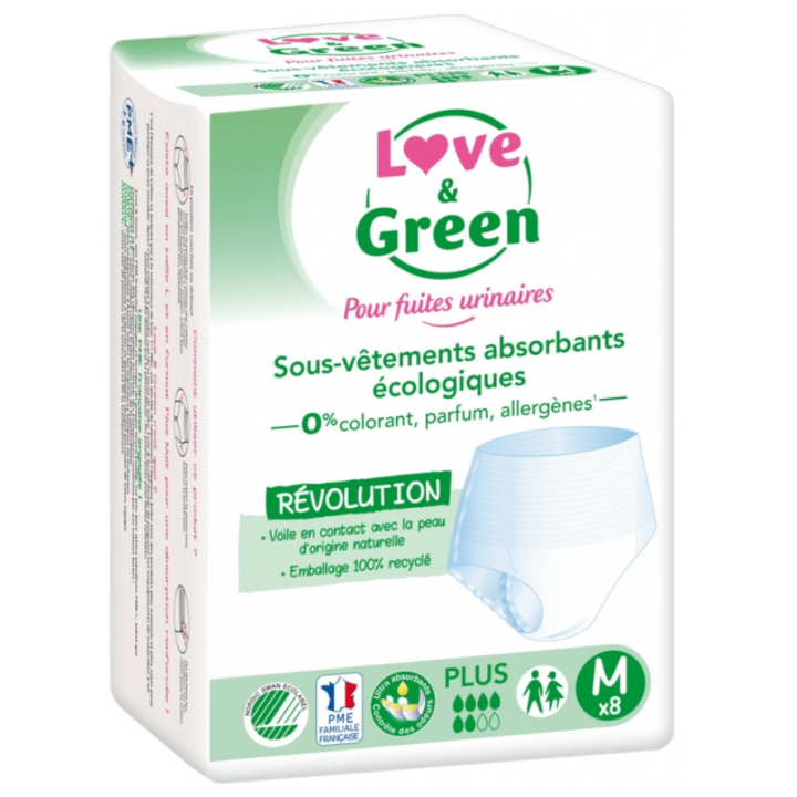 Absorbierende Unterwäsche für umweltfreundliche Harninkontinenz Love&Green - 8 Schutzvorrichtungen