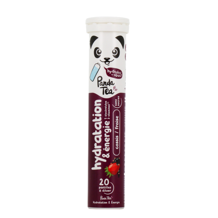 Hydratations- und Energie-Tabletten mit Cassis-Erdbeer-Geschmack Panda Tea - 20 Brausetabletten