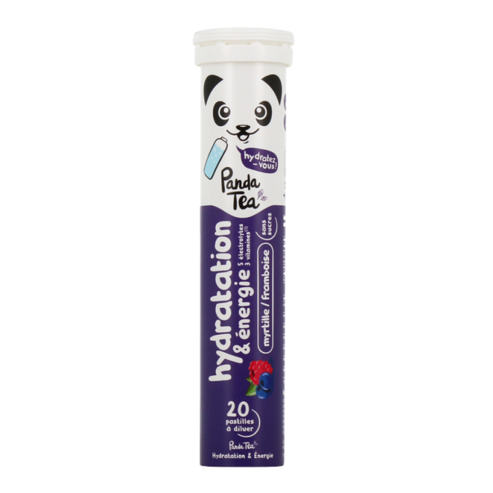 Hydratations- und Energie-Tabletten mit Heidelbeer-Himbeer-Geschmack Panda Tea - 20 Brausetabletten