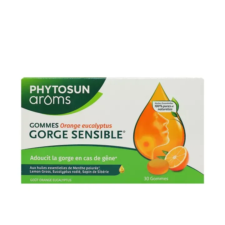 Empfindlicher Hals Geschmack Orange Eukalyptus Phytosun Arôms - Packung mit 30 Gummis