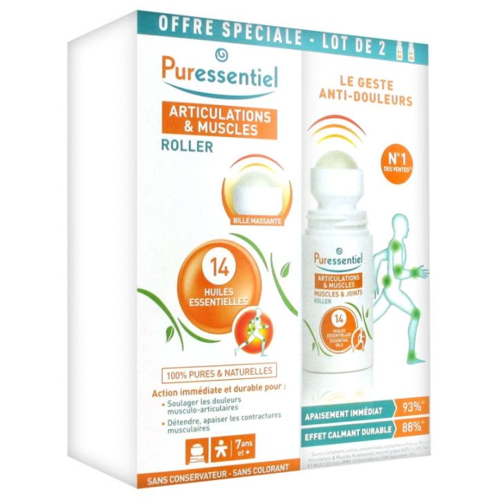 Gelenke & Muskeln Roller mit 14 ätherischen Ölen Puressentiel - 2er-Pack mit 75 ml Roll-ons