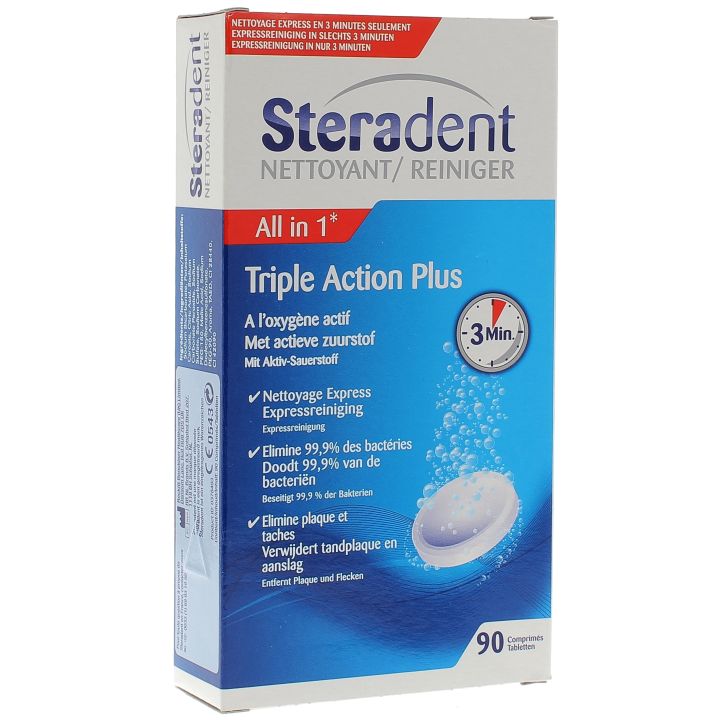 Steradent Triple Action Plus Reinigungstabletten - Packung mit 90 Tabletten