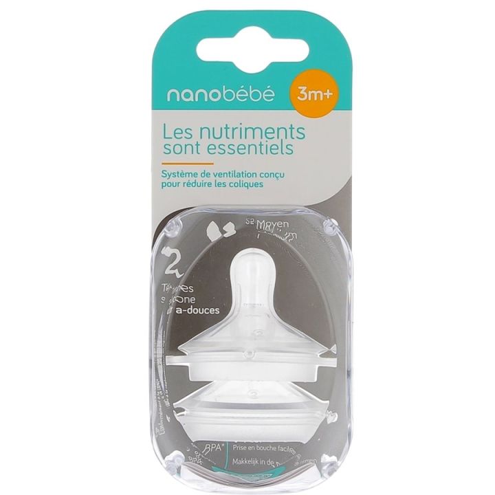 Ultraweiche Silikonsauger 3m+ Medium Nanobébé - 2 Sauger