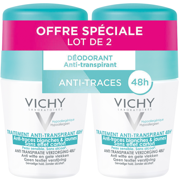 Antitranspirant-Deodorant 48h gegen weiße & gelbe Flecken Vichy - 2er Pack 50 ml Roll-On