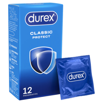 Kondome Classic Protect anatomische Form und verstärkte Dicke Durex - Schachtel mit 12 Kondomen