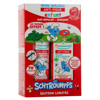 Anti-Mücken Schlümpfe ab 3 Jahren Puressentiel - Abwehr- und Beruhigungsset + ein kostenloser Frisbee