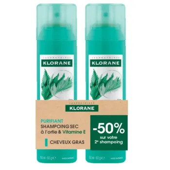 Reinigendes Trockenshampoo mit Brennnessel & Vitamin Klorane - 2er-Pack mit 50ml Sprays