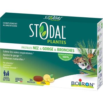 Stodal Pflanzenpastillen Nase Hals Bronchien Zitronengeschmack Boiron - Packung mit 36 Pastillen