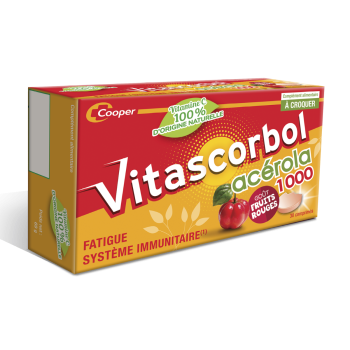 Vitascorbol Acerola 1000 Geschmack rote Früchte - Packung mit 30 Kautabletten