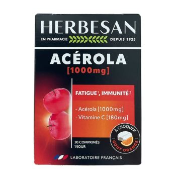 Acerola 1000 mg + Vitamin C 180 mg Herbesan - Packung mit 30 Kaudabletten