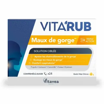 Vita'Rub Halsgeschmack Honig Zitrone Vitavea Gesundheit - Packung mit 24 Lutschtabletten