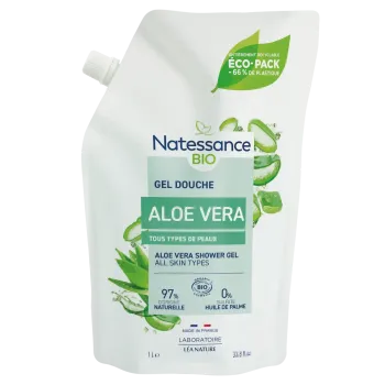 Erfrischendes Duschgel Bio-Aloe Vera Natessance - Öko-Nachfüllpackung von 1L