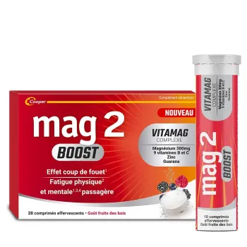 Mag2 Boost Aufputsch-Effekt Waldfrüchte-Geschmack Cooper - 20 Brausetabletten Box