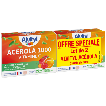 Acérola 1000 Vitamin C Alvityl - 2 Schachteln mit 30 Tabletten