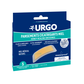 Wundheilende wasserfeste Honigpflaster Urgo - Packung mit 5 sterilen Pflastern