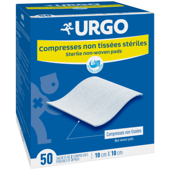 Urgo sterile Vlieskompressen - Schachtel mit 50 Beuteln zu je 2 Kompressen 10x10 cm