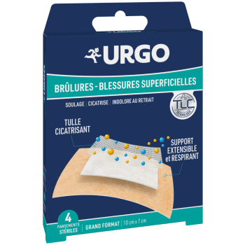 Urgo Verbände für Brandwunden/Oberflächenverletzungen - Packung mit 4 großen sterilen Verbänden