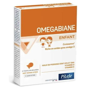 Omegabiane Kinder Omega 3, Vitamine D und E Pileje - Packung mit 27 Gelatinekapseln