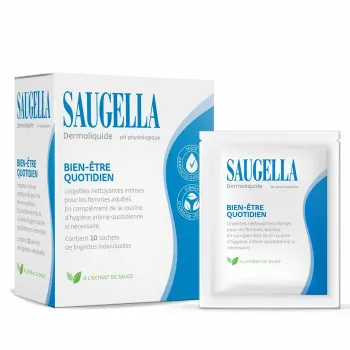 Dermoliquide Intimtücher Saugella - Schachtel mit 10 Einzelwischtüchern