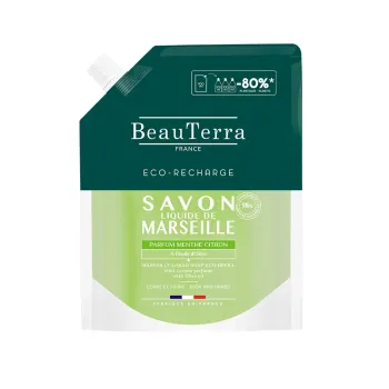 Flüssige Marseille-Seife mit Minze-Zitronen-Duft Beauterra - Eco-Nachfüllung von 900 ml