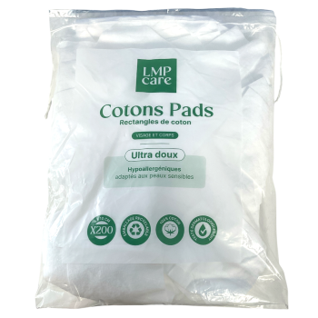 Cotons pads rectangles de coton LMP care - sachet de 200 cotons 8x10cm