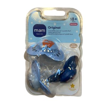 Anatomische Schnuller Original Tag/Nacht 18 Monate+ blau Mam - Set mit 3 Schnullern