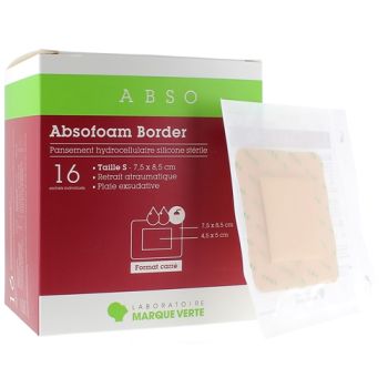 Absofoam Border Hydrocellular Verband Grüne Marke - Schachtel mit 16 Verbänden von 7,5 x 8,5 cm