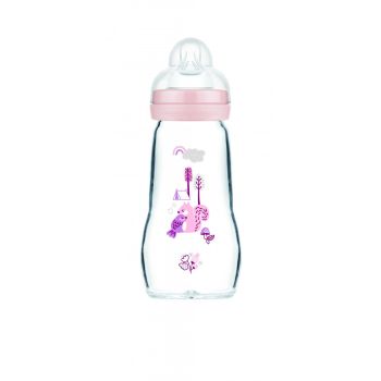 Glasflasche 0 bis 6 Monate Sauger Fluss 2 - rosa - MAM - Flasche mit 260 ml