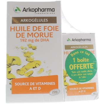 Arkogélules Lebertran Arkopharma - Packung mit 220 Kapseln + 60 Kapseln gratis
