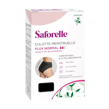 Menstruationsunterhose für starken Fluss Größe 34-36 Saforelle - 1 schwarze Baumwollunterhose