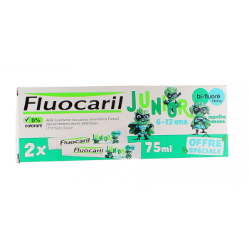 Junior-Zahnpasta 6-13 Jahre mit mildem Minzgeschmack Fluocaril - 2er-Pack mit 75 ml Tuben