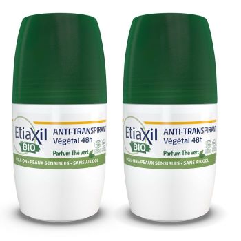 Bio pflanzliches Antitranspirant Deodorant mit grünem Tee Etiaxil - 2er Pack 50ml Roll-ons