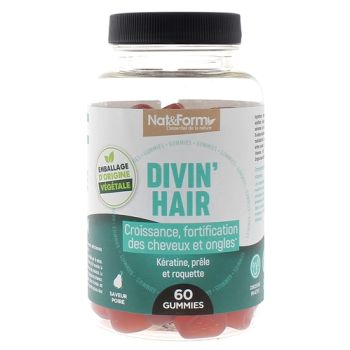 Divin'hair Gummies Wachstum und Stärkung von Nägeln und Haaren Nat&Form - 60 Gummis pro Dose