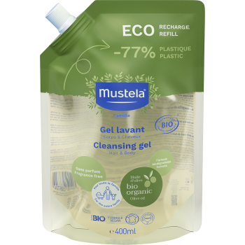 Duftfreies Bio-Duschgel für Körper und Haare von Mustela - Nachfüllpackung mit 400 ml