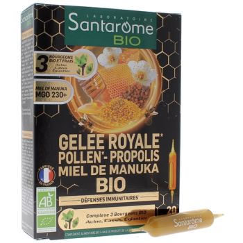 Gelee Royale Pollen Propolis Manuka Honig Bio Santarome - Box mit 20 Ampullen