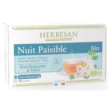 Bio-Kräutertee für eine ruhige Nacht mit Bergamotte-Geschmack von Herbesan - 20 Beutel pro Packung