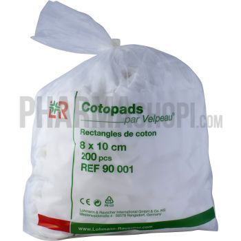 Rechteck aus Cotopads-Baumwolle 8x10 cm Velpeau - Beutel mit 200 Wattepads