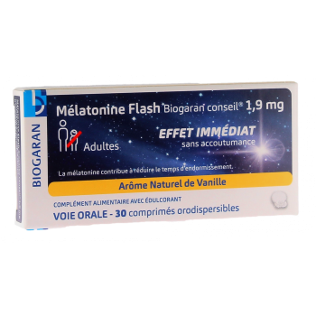 Melatonin Flash 1,9 mg Biogaran - Packung mit 30 orodispersiblen Tabletten