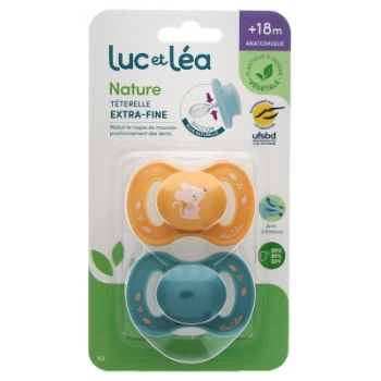 Natur Schnuller anatomisch extra dünn +18 Monate Maus & Blau Luc und Léa - 2er Pack Schnuller