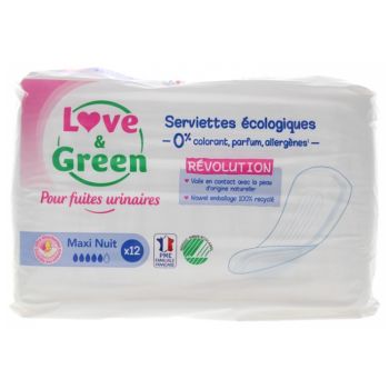 Ökologische Maxi-Nacht-Slipeinlagen Love & Green - Packung mit 12 Slipeinlagen