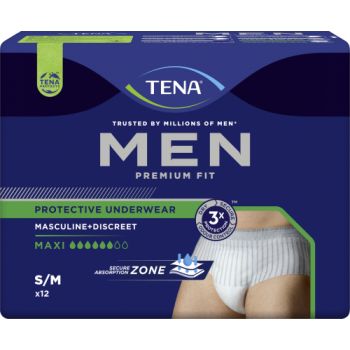 Men Premium fit maxi Größe S/M Tena - Packung mit 12 Schutzvorrichtungen Größe M 39-46 Tena